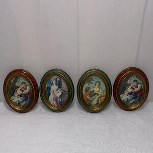 Vintage Italian Florentine Art Prints Framed Oval. Set of 4